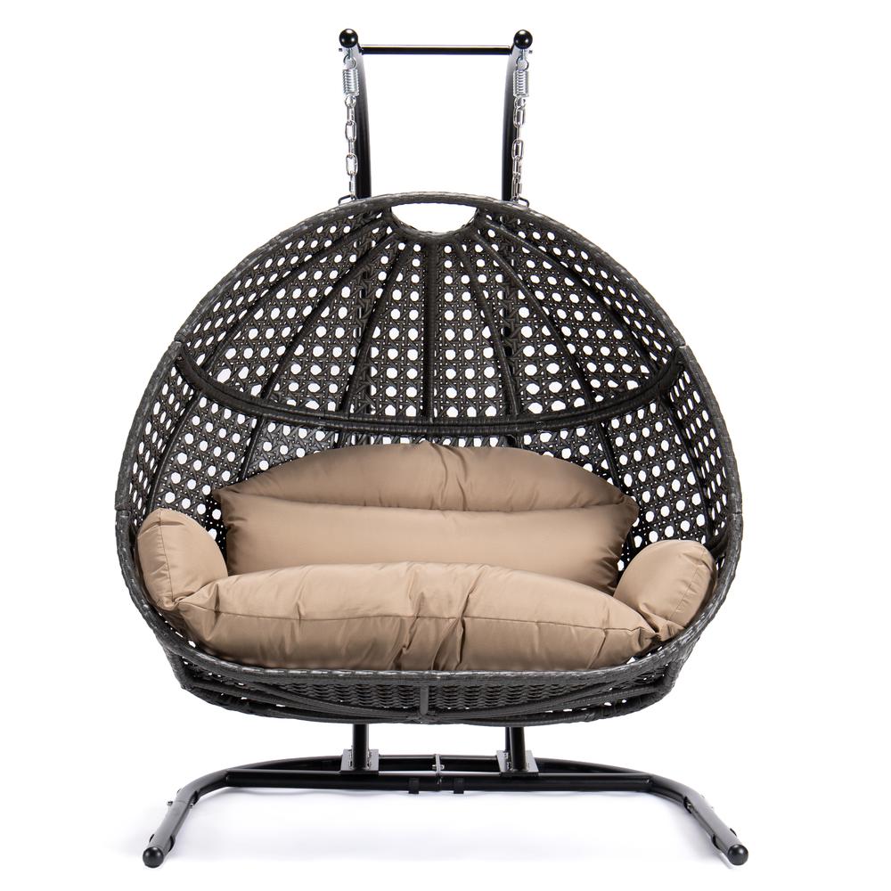 LeisureMod Wicker Hanging Double Egg Swing Chair  EKDCH-57BR. Picture 7