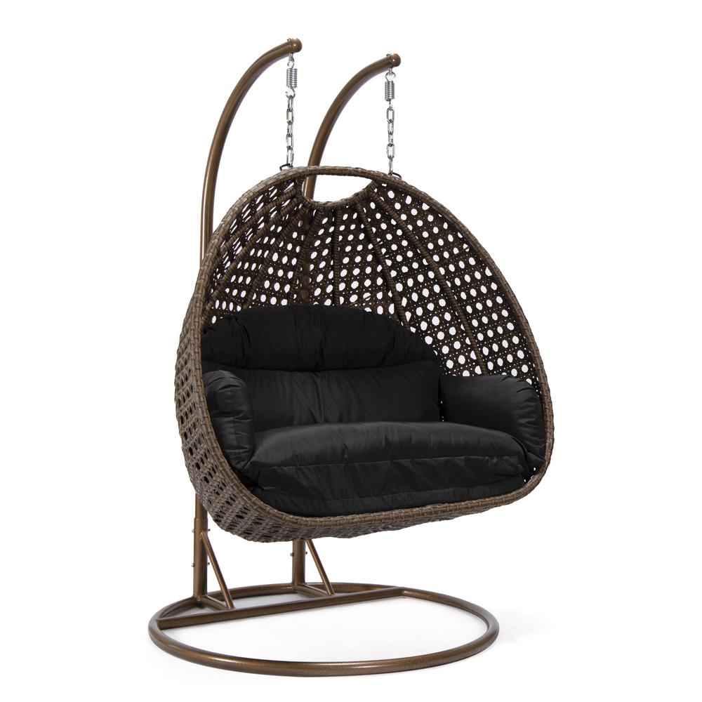 LeisureMod Wicker Hanging 2 person Egg Swing Chair , Black. The main picture.