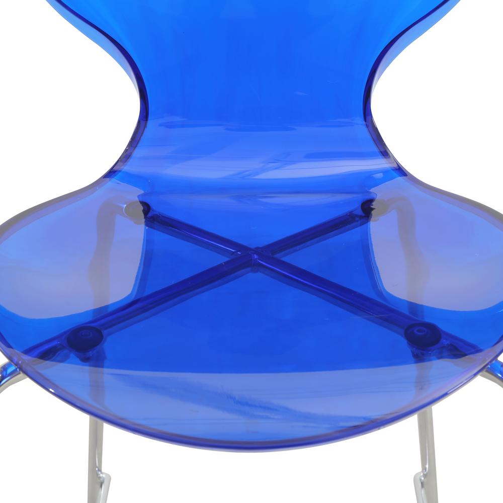 Acrylic Barstool with Steel Frame in Chrome Finish Set of 2 in Transparent Blue. Picture 21