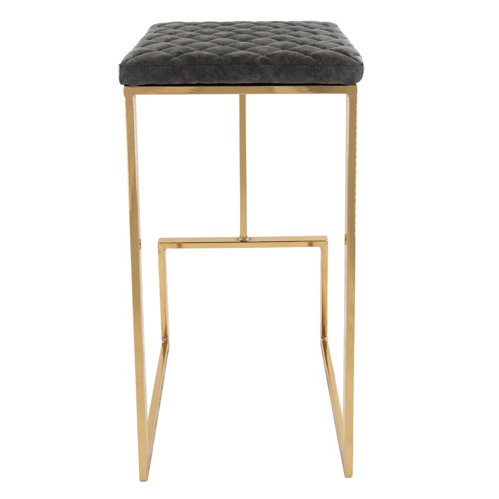 LeisureMod Quincy Quilted Stitched Leather Bar Stools With Gold Metal FrameGrey. Picture 3