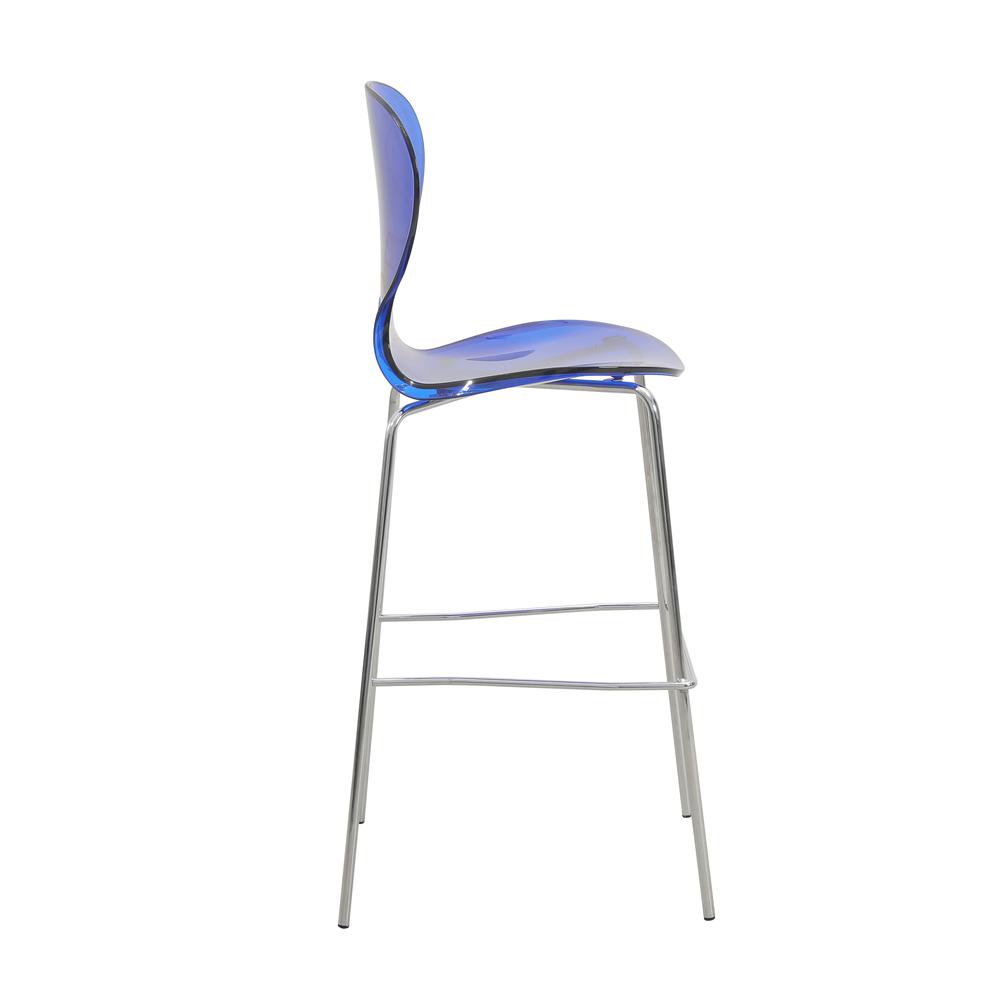 Acrylic Barstool with Steel Frame in Chrome Finish Set of 2 in Transparent Blue. Picture 9