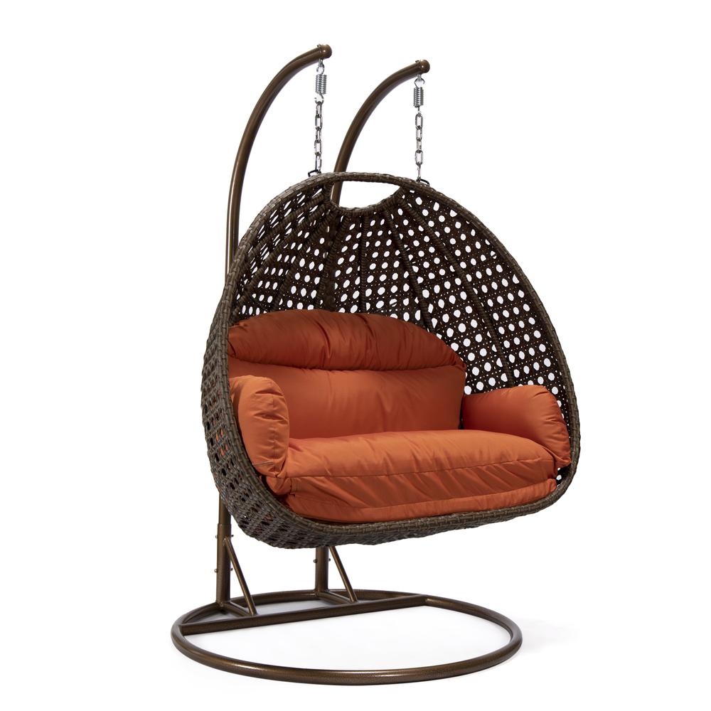 LeisureMod Wicker Hanging 2 person Egg Swing Chair , Orange. Picture 1