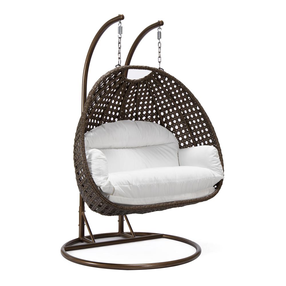 LeisureMod Wicker Hanging 2 person Egg Swing Chair , White. Picture 1