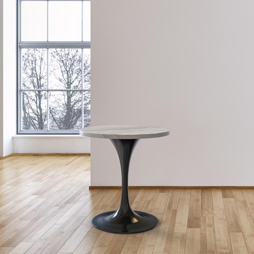 Verve 27" Round Dining Table, Black Base with Laminated White Marbleized Top. Picture 2
