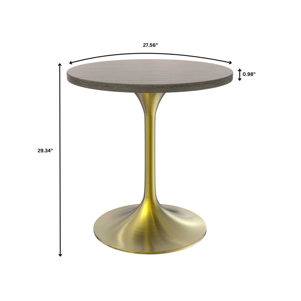 Verve 27" Round Dining Table, Brushed Gold Base with Dark Maple MDF Top. Picture 9