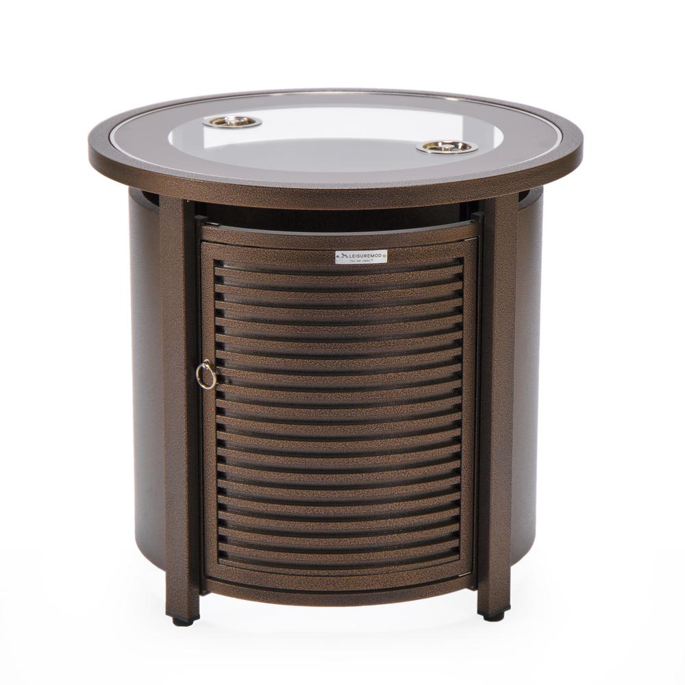 Walbrooke Patio Round Fire Pit and Tank Holder with Slats Design. Picture 19