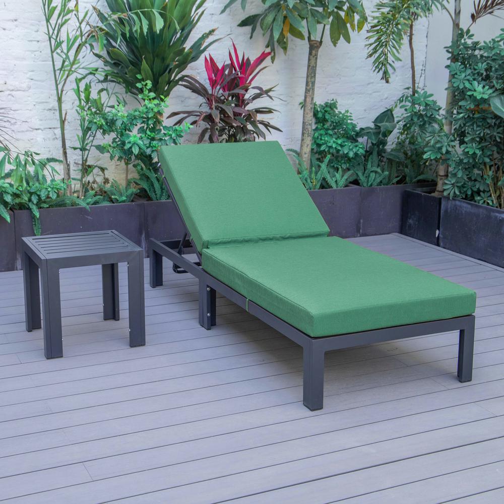 Chelsea Modern Outdoor Chaise Lounge Chair With Side Table & Cushions. Picture 7