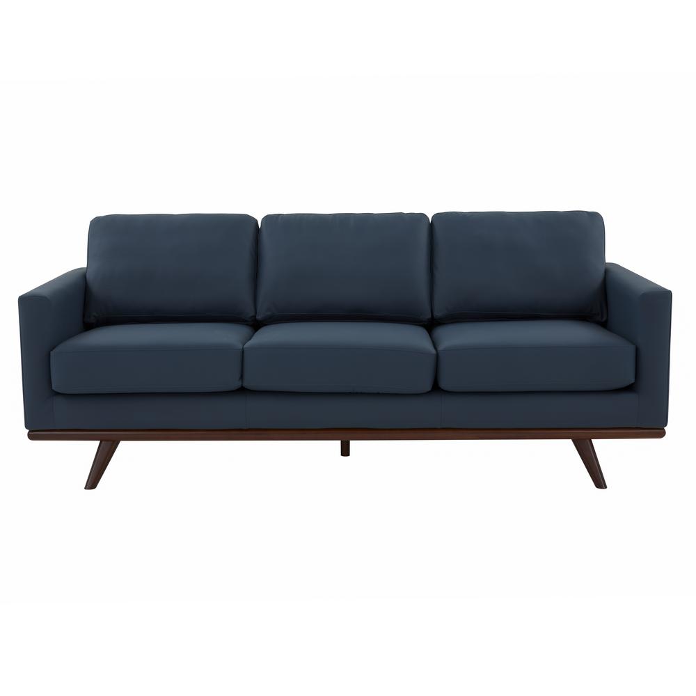 LeisureMod Chester Modern Leather Sofa With Birch Wood Base, Navy Blue. Picture 6