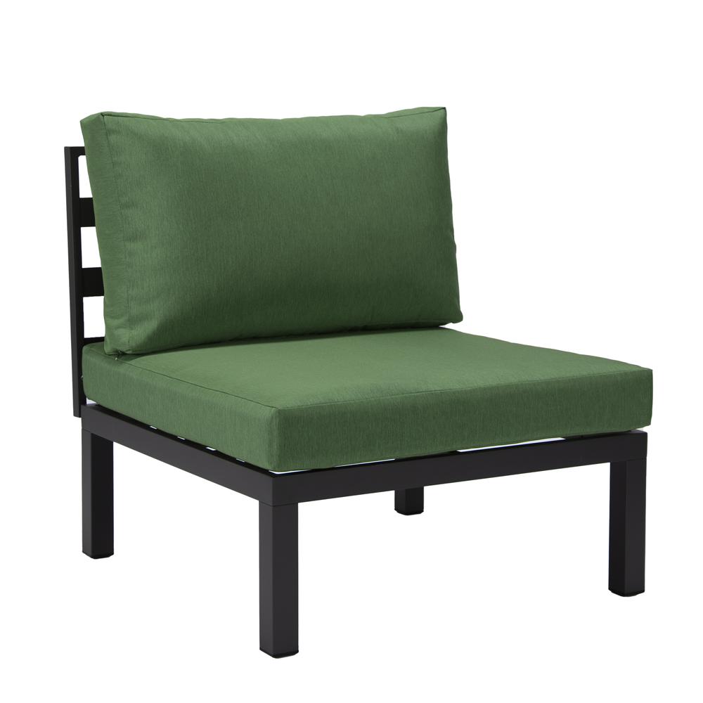 LeisureMod Hamilton 6-Piece Aluminum Patio Conversation Set With Cushions Green. Picture 7