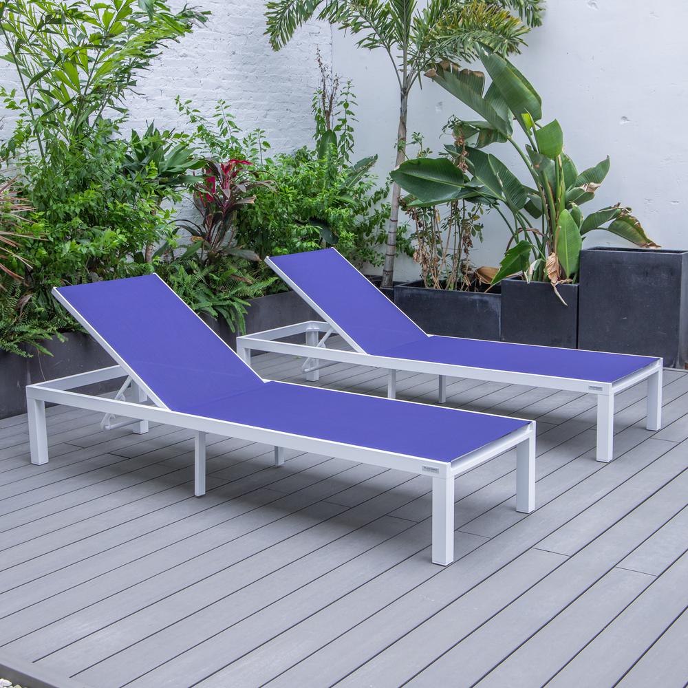 Marlin Patio Chaise Lounge Chair With White Aluminum Frame, Set of 2. Picture 11