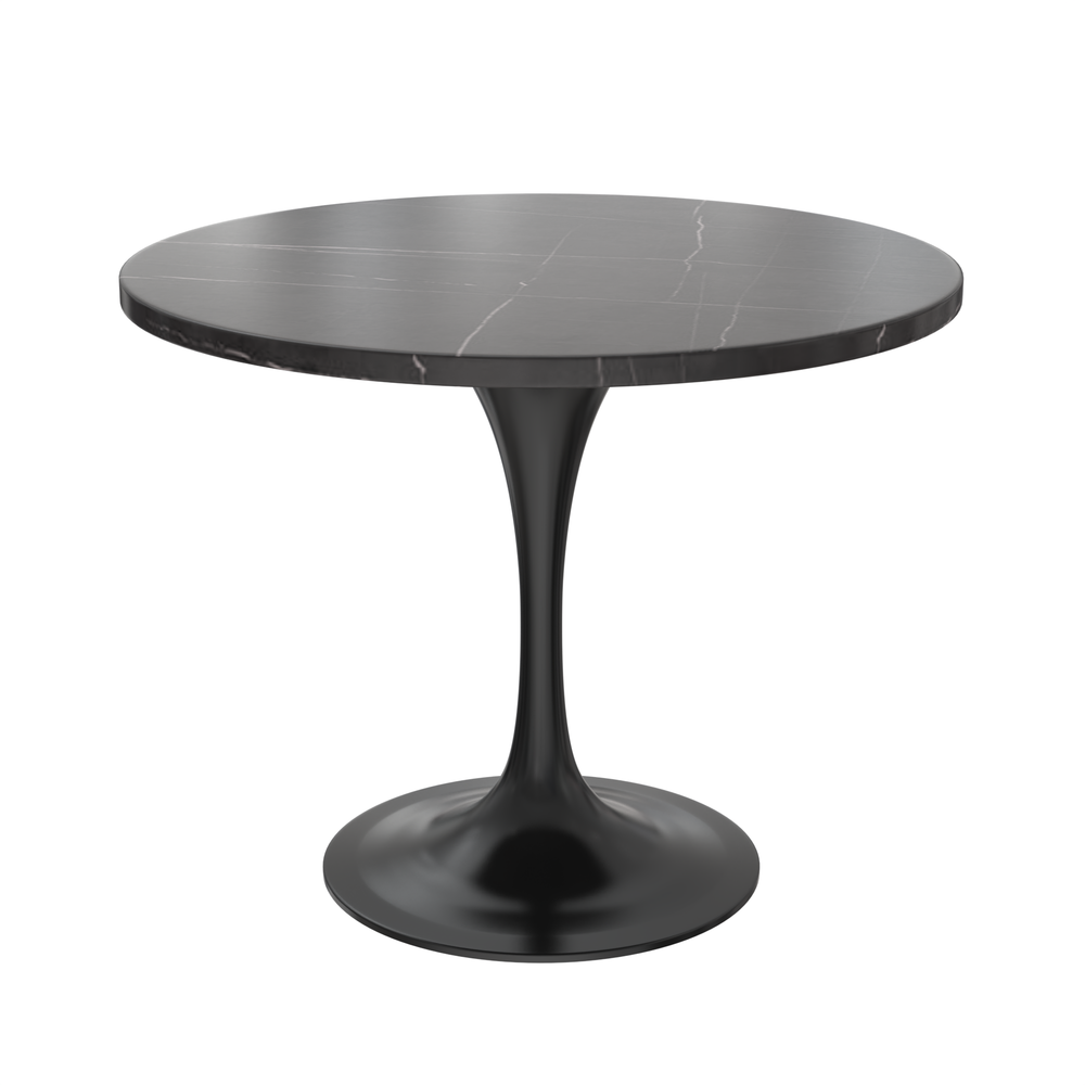 Verve 36 Round Dining Table, Black Base with Sintered Stone Black Top. Picture 1
