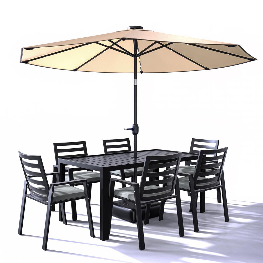 Chelsea Aluminum Outdoor Dining Table With 8 Chairs and Charcoal Black Cushions. Picture 6