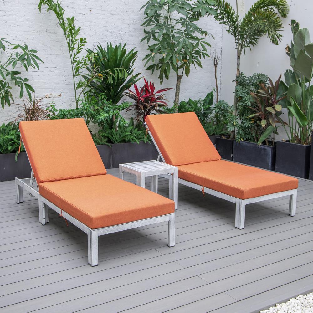 Outdoor Weathered Grey Chaise Lounge Chair Set of 2 With Side Table & Cushions. Picture 6