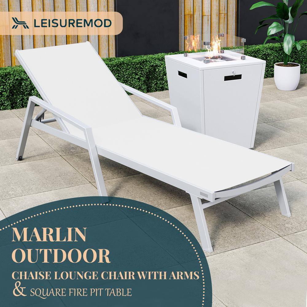 White Aluminum Outdoor Patio Chaise Lounge Chair With Arms. Picture 28