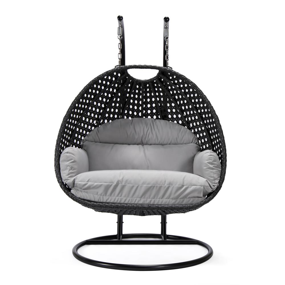 LeisureMod MendozaWicker Hanging 2 person Egg Swing Chair in Light Grey. Picture 2