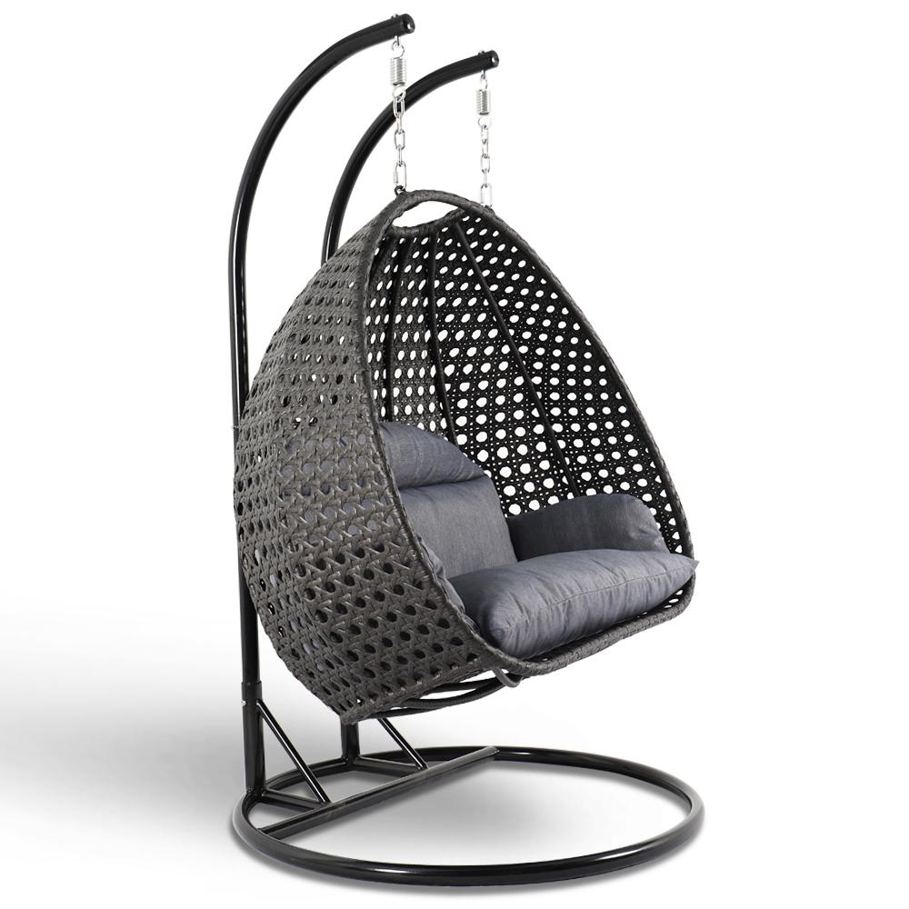 Charcoal Wicker Hanging 2 person Egg Swing Chair. Picture 4