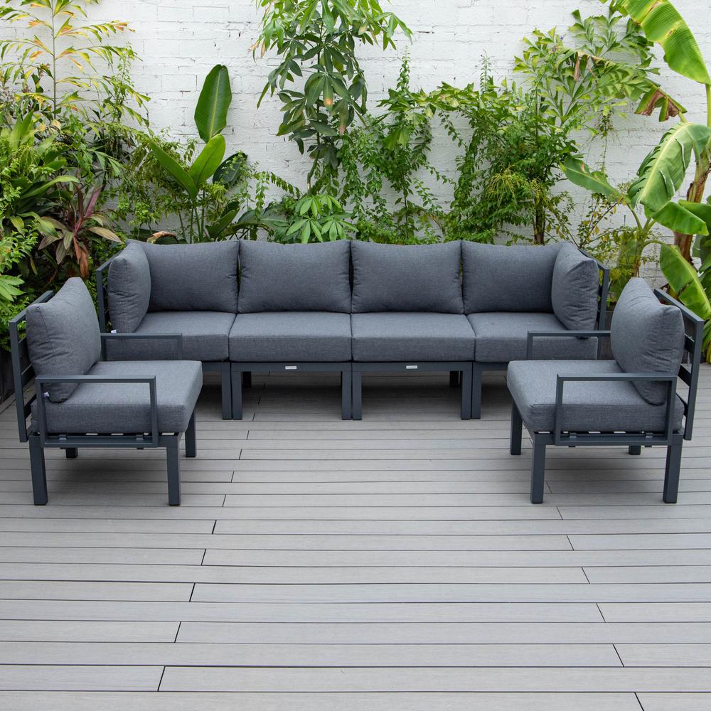 LeisureMod Chelsea 6-Piece Patio Sectional Black Aluminum With Cushions in Black. Picture 4