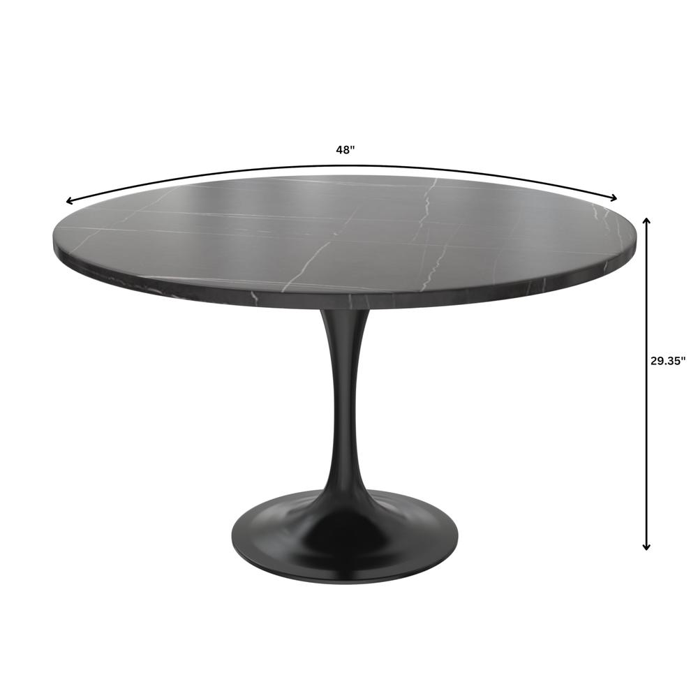 Verve Collection 48 Round Dining Table, Black Base with Sintered Stone Black Top. Picture 9