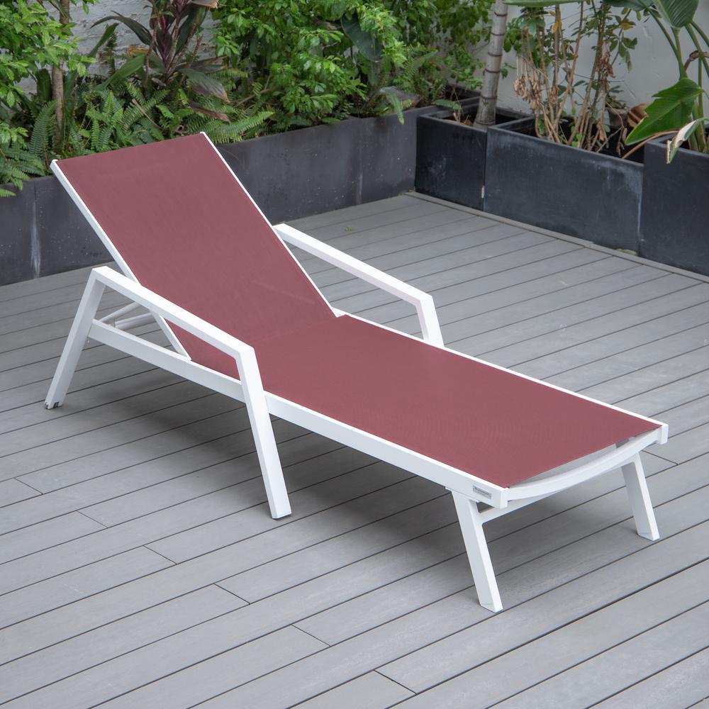 Marlin Patio Chaise Lounge Chair With Armrests in White Aluminum Frame. Picture 4