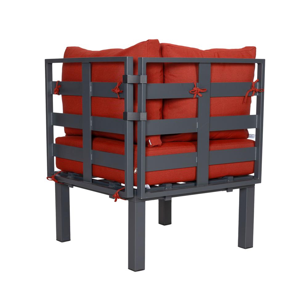 LeisureMod Chelsea 6-Piece Patio Sectional Black Aluminum With Cushions in Red. Picture 26