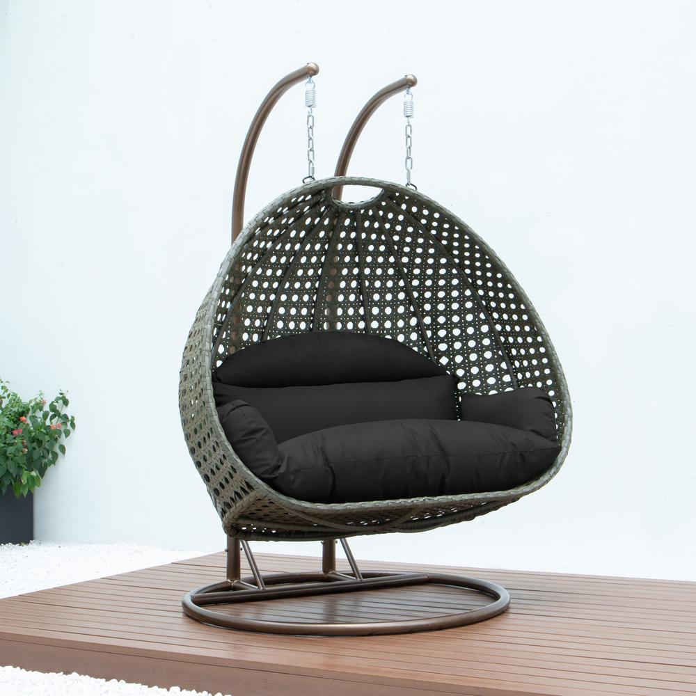 Beige Wicker Hanging 2 person Egg Swing Chair. Picture 8