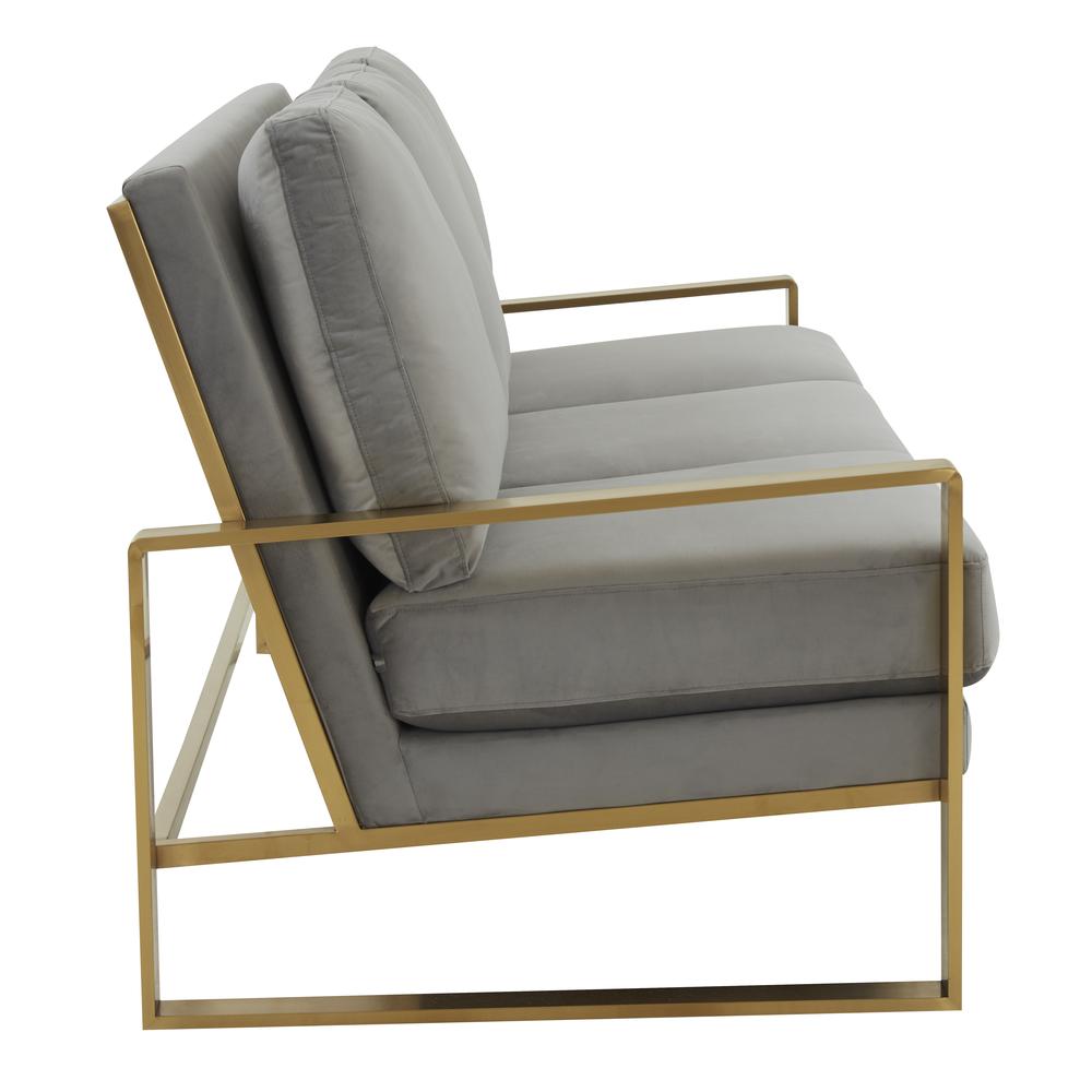 LeisureMod Jefferson Contemporary Modern Design Velvet Sofa With Gold Frame., Light Grey. Picture 3