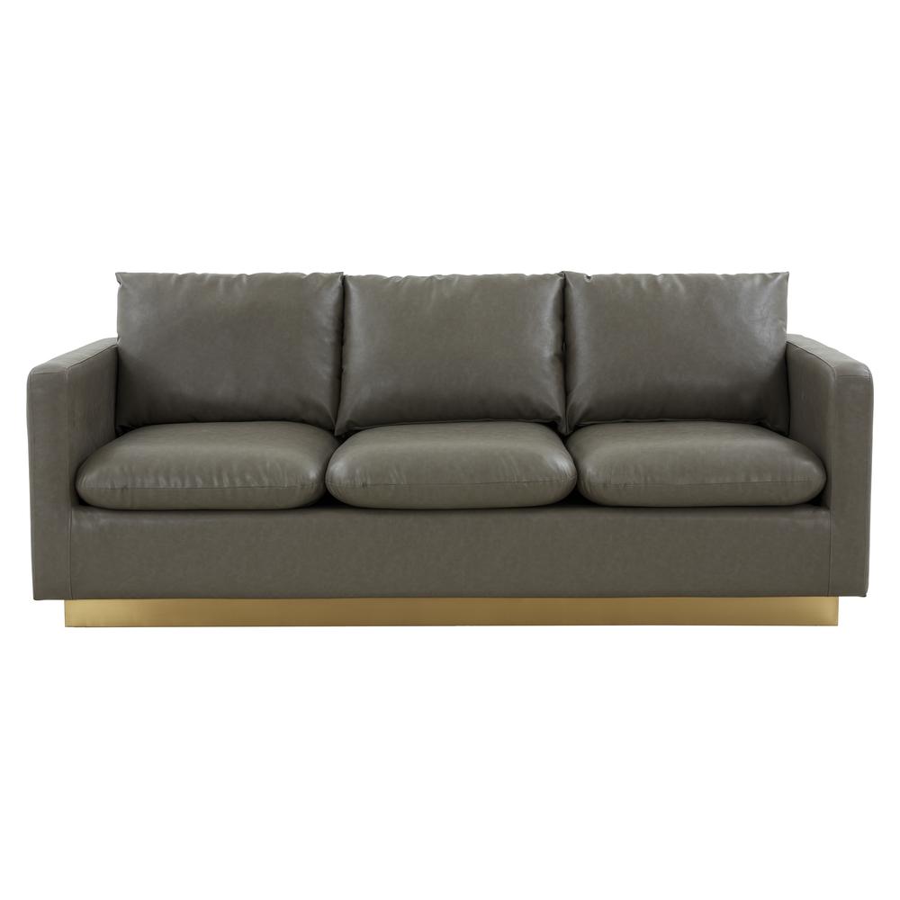 Nervo Modern Mid-Century Upholstered Leather Sofa with Gold Frame. Picture 2