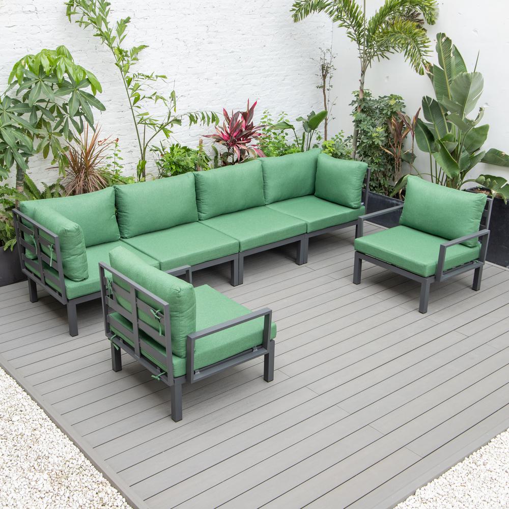 LeisureMod Hamilton 6-Piece Aluminum Patio Conversation Set With Cushions Green. Picture 2