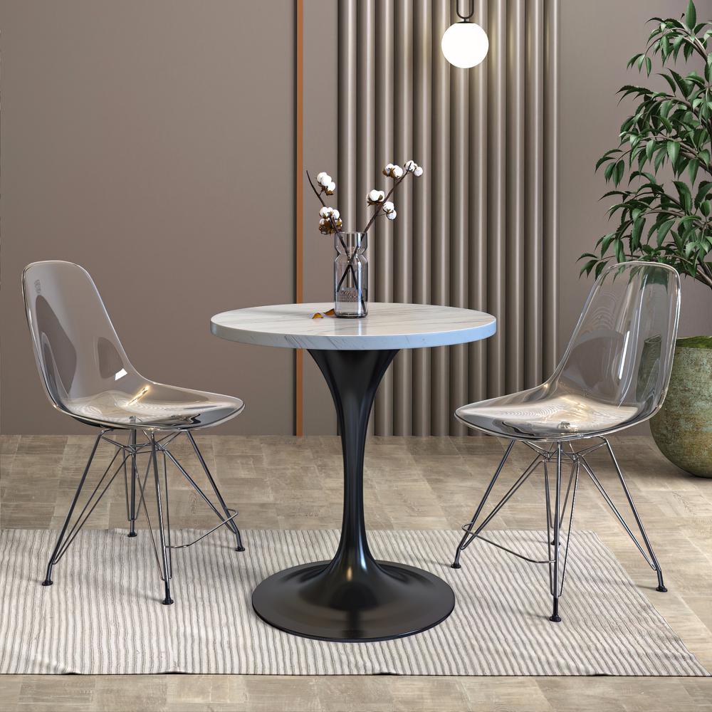 Verve 27" Round Dining Table, Black Base with Laminated White Marbleized Top. Picture 3