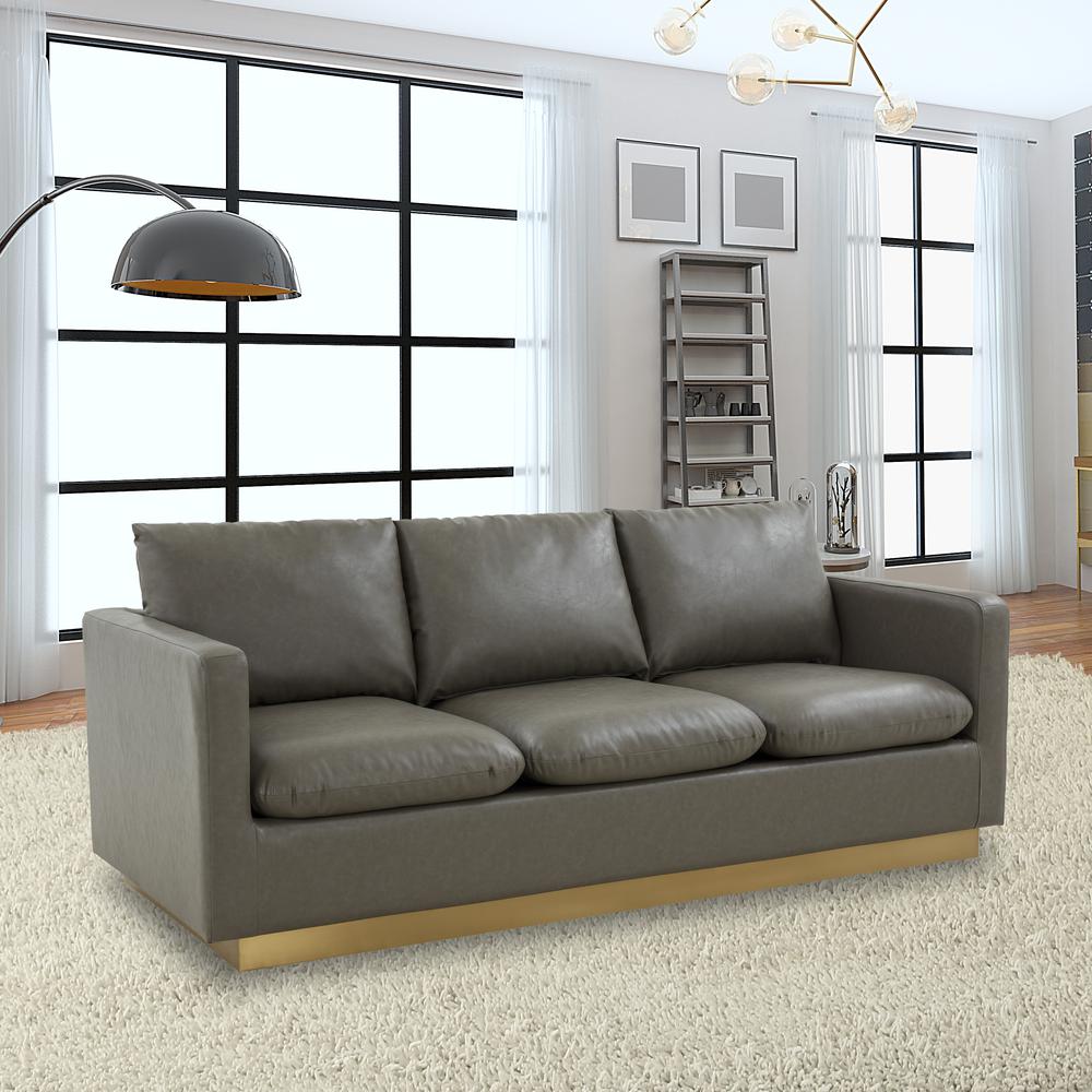 Nervo Modern Mid-Century Upholstered Leather Sofa with Gold Frame. Picture 5