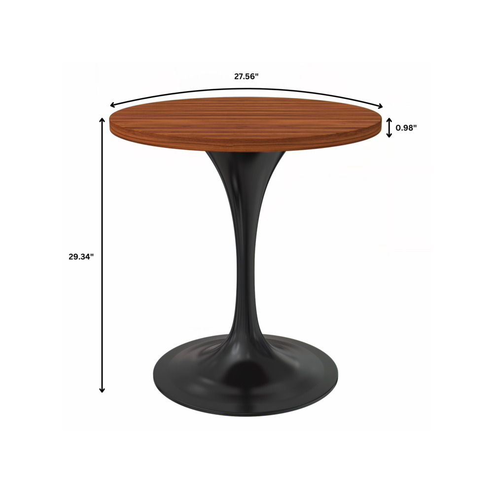 Verve Collection 27 Round Dining Table, Black Base with Cognac Brown MDF Top. Picture 5