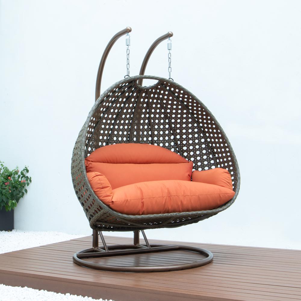 Beige Wicker Hanging 2 person Egg Swing Chair. Picture 5