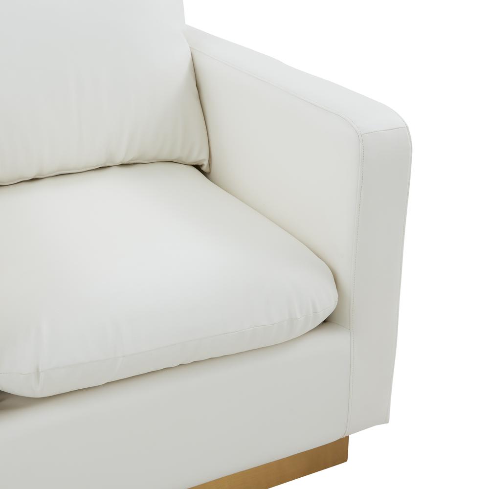 LeisureMod Nervo Leather Accent Armchair With Gold Frame, White. Picture 6