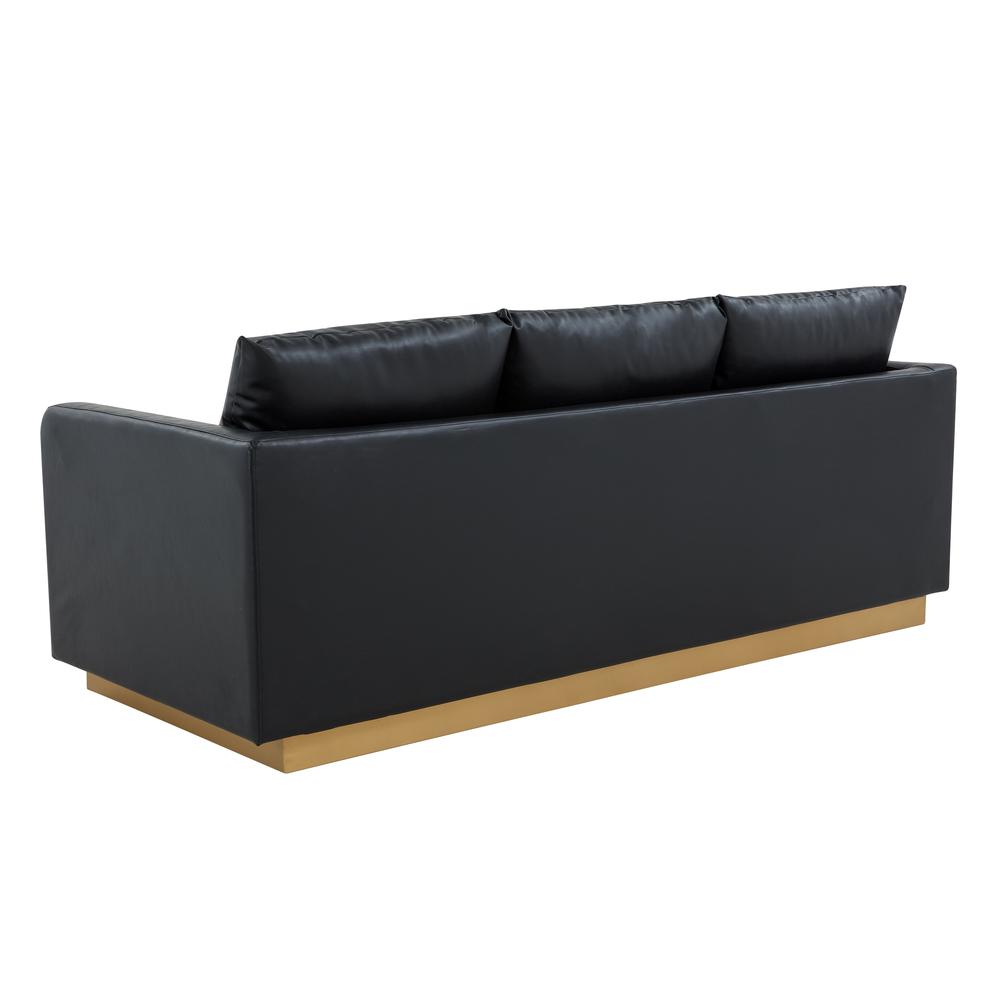 LeisureMod Nervo Modern Mid-Century Upholstered Leather Sofa with Gold Frame, Black. Picture 3