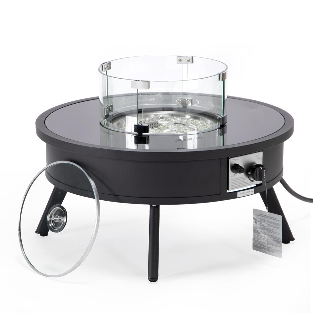 Walbrooke Outdoor Patio Aluminum Round Fire Pit Side Table with Lid. Picture 2