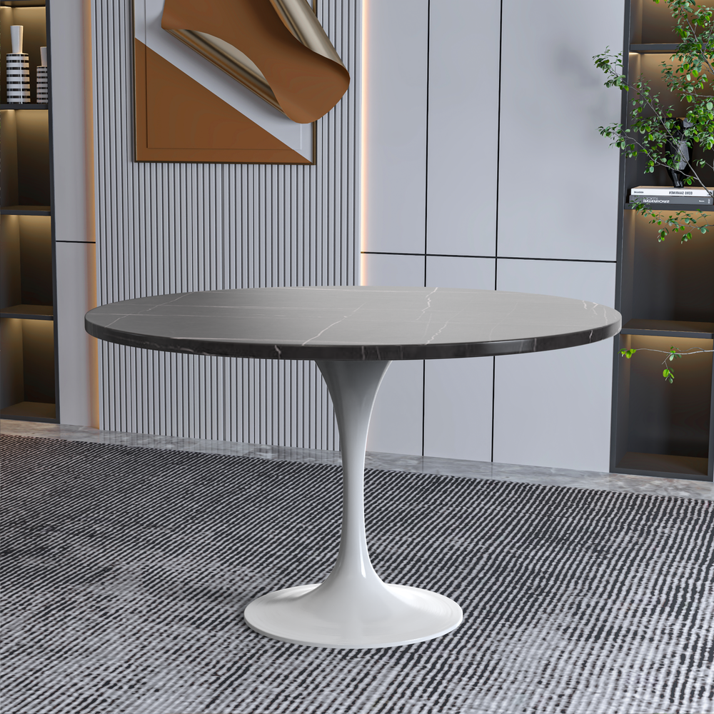 Verve Collection 48 Round Dining Table, White Base with Sintered Stone Black Top. Picture 4
