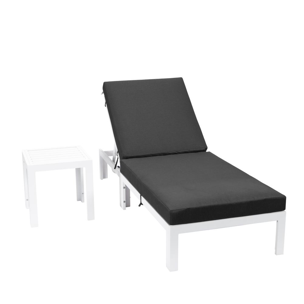Chelsea Modern Outdoor White Chaise Lounge Chair With Side Table & Cushions. Picture 2