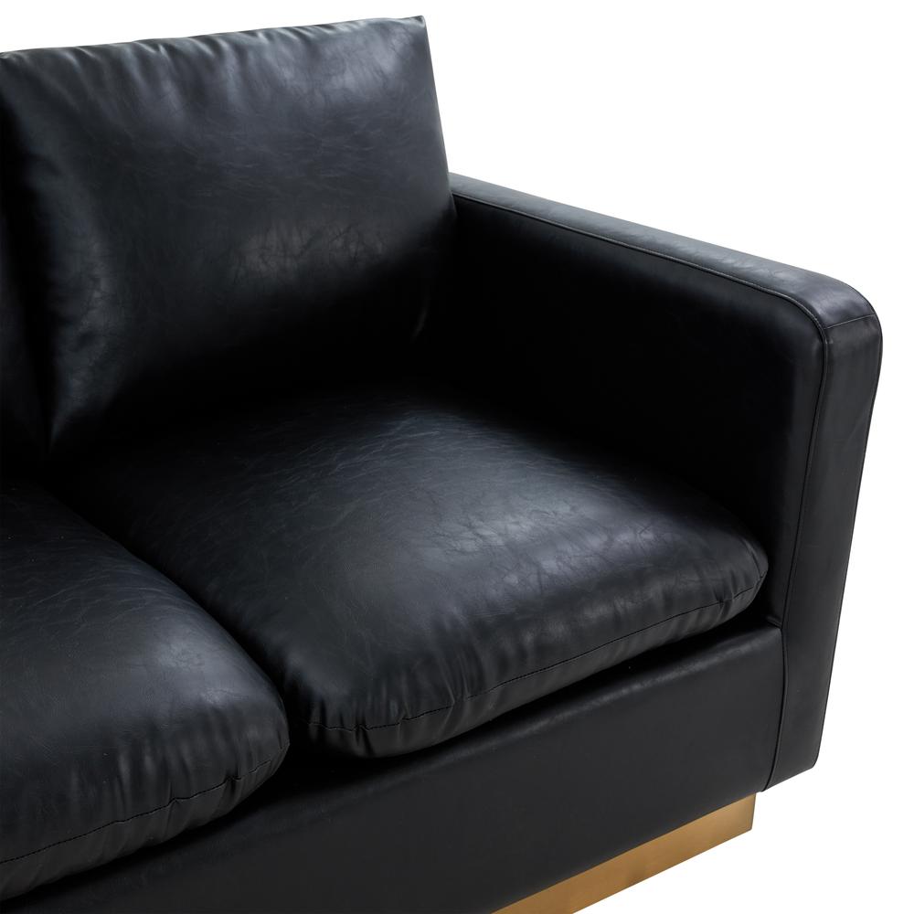 LeisureMod Nervo Modern Mid-Century Upholstered Leather Loveseat with Gold Frame, Black. Picture 6
