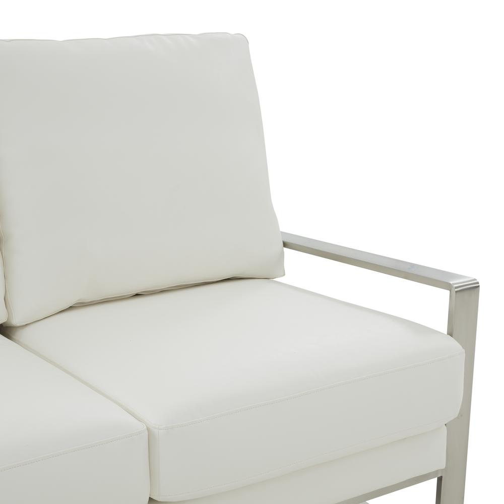 Leisuremod Jefferson Contemporary Modern Faux Leather Loveseat With Silver Frame, White. Picture 6