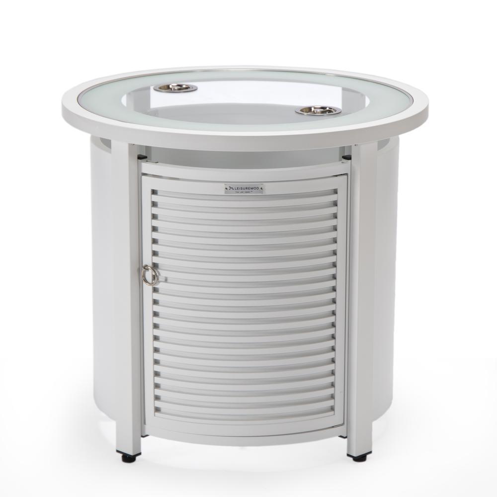 Walbrooke White Patio Round Tank Holder with Slats Design. Picture 3