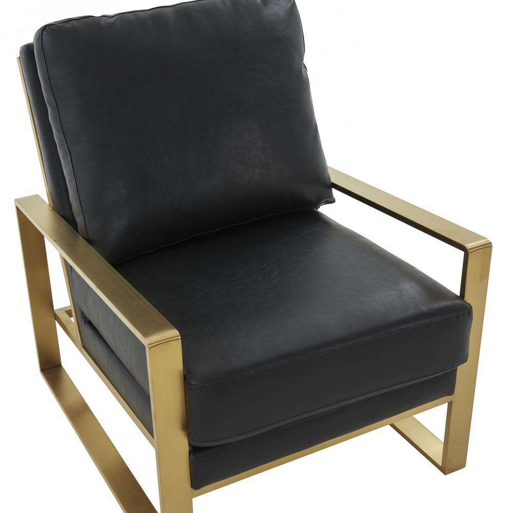 LeisureMod Jefferson Leather Modern Design Accent Armchair With Elegant Gold Frame, Black. Picture 7
