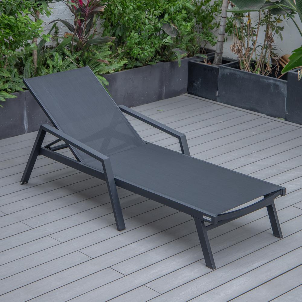 Marlin Patio Chaise Lounge Chair With Armrests in Black Aluminum Frame. Picture 4