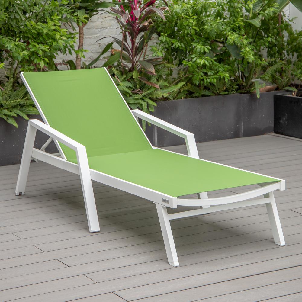 Marlin Patio Chaise Lounge Chair With Armrests in White Aluminum Frame. Picture 2