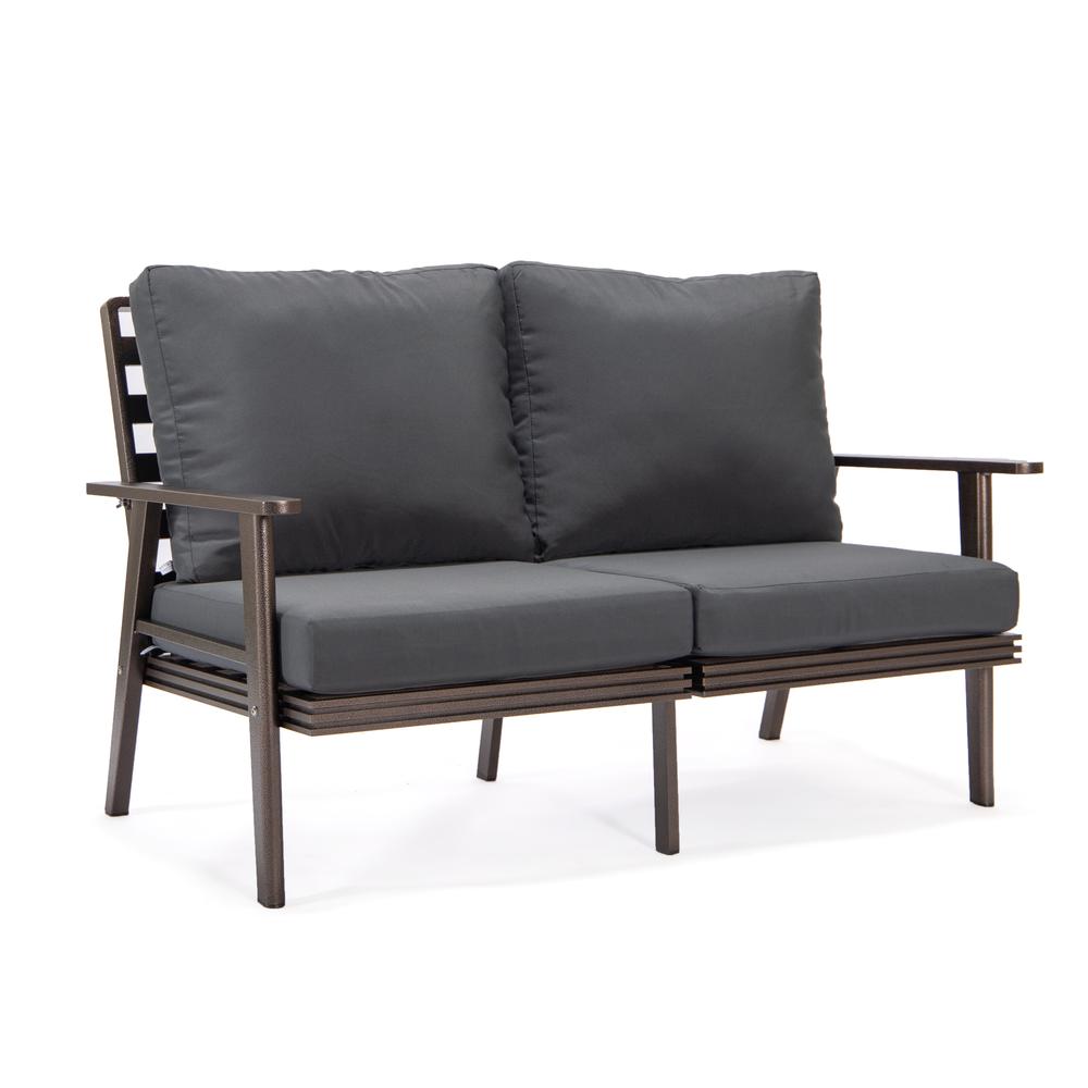 Outdoor Patio Loveseat with Brown Aluminum Frame. Picture 1
