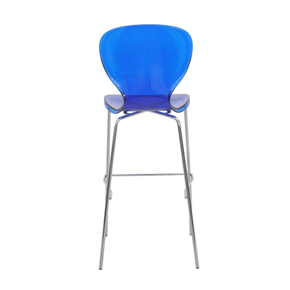 Acrylic Barstool with Steel Frame in Chrome Finish Set of 2 in Transparent Blue. Picture 13
