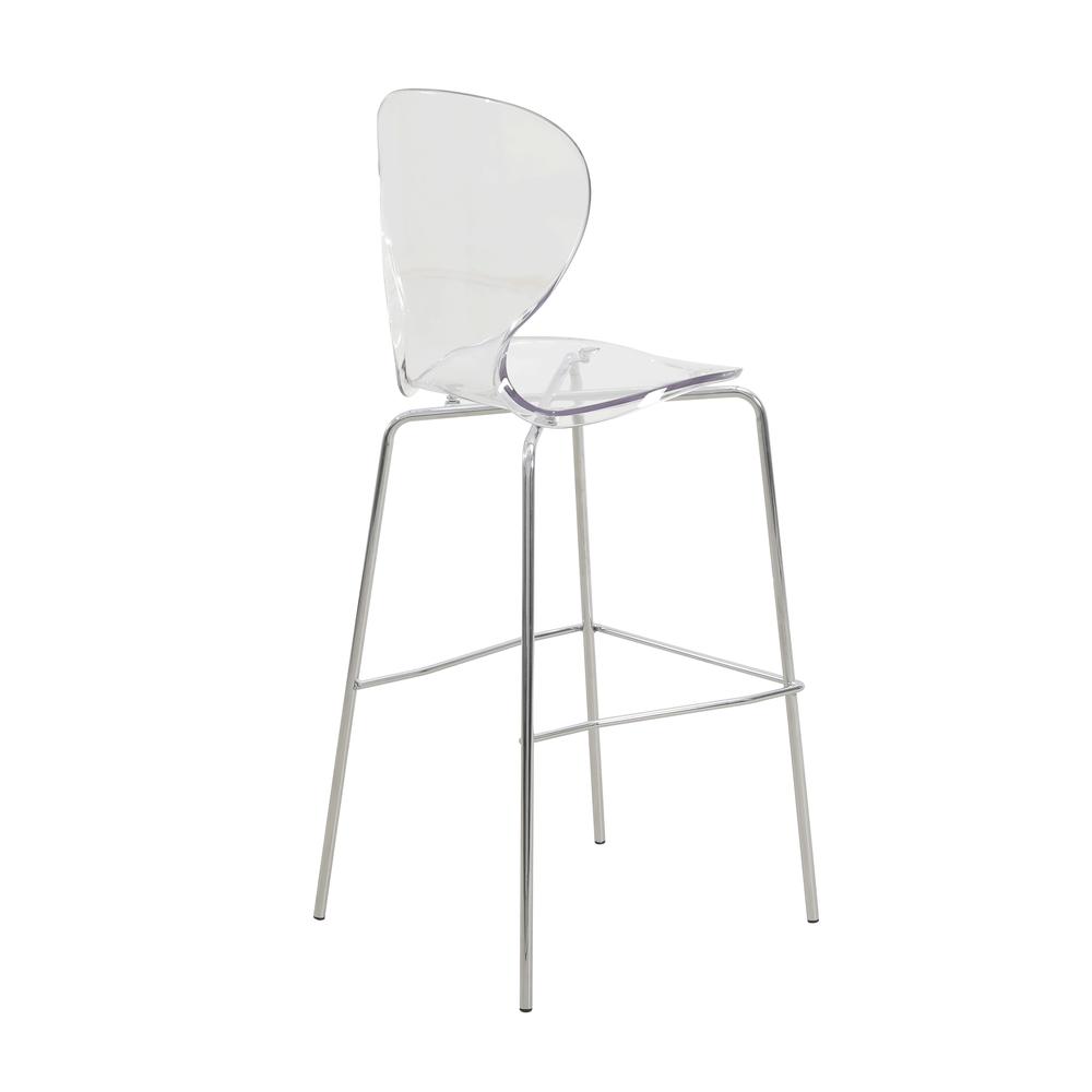 Oyster Acrylic Barstool with Steel Frame in Chrome Finish Set of 2 in Clear. Picture 9
