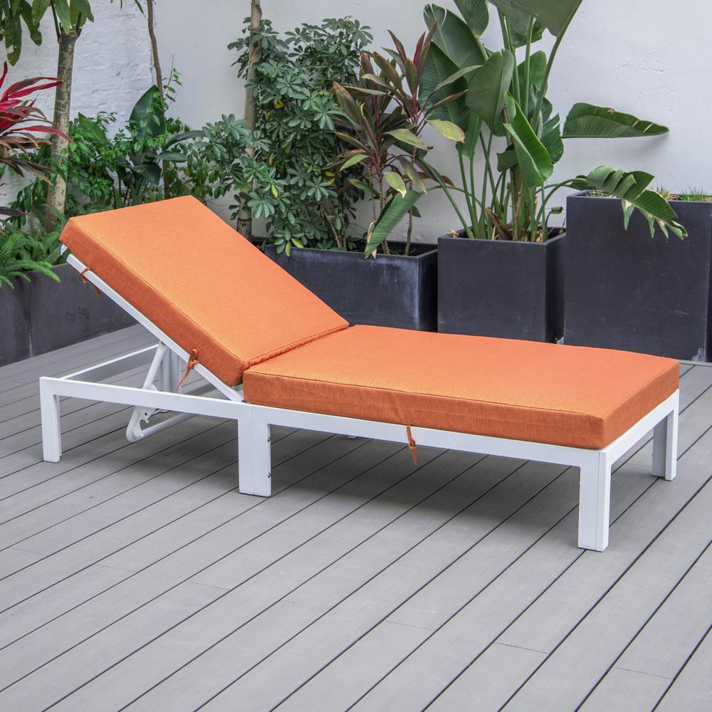 Chelsea Modern Outdoor White Chaise Lounge Chair With Cushions. Picture 3