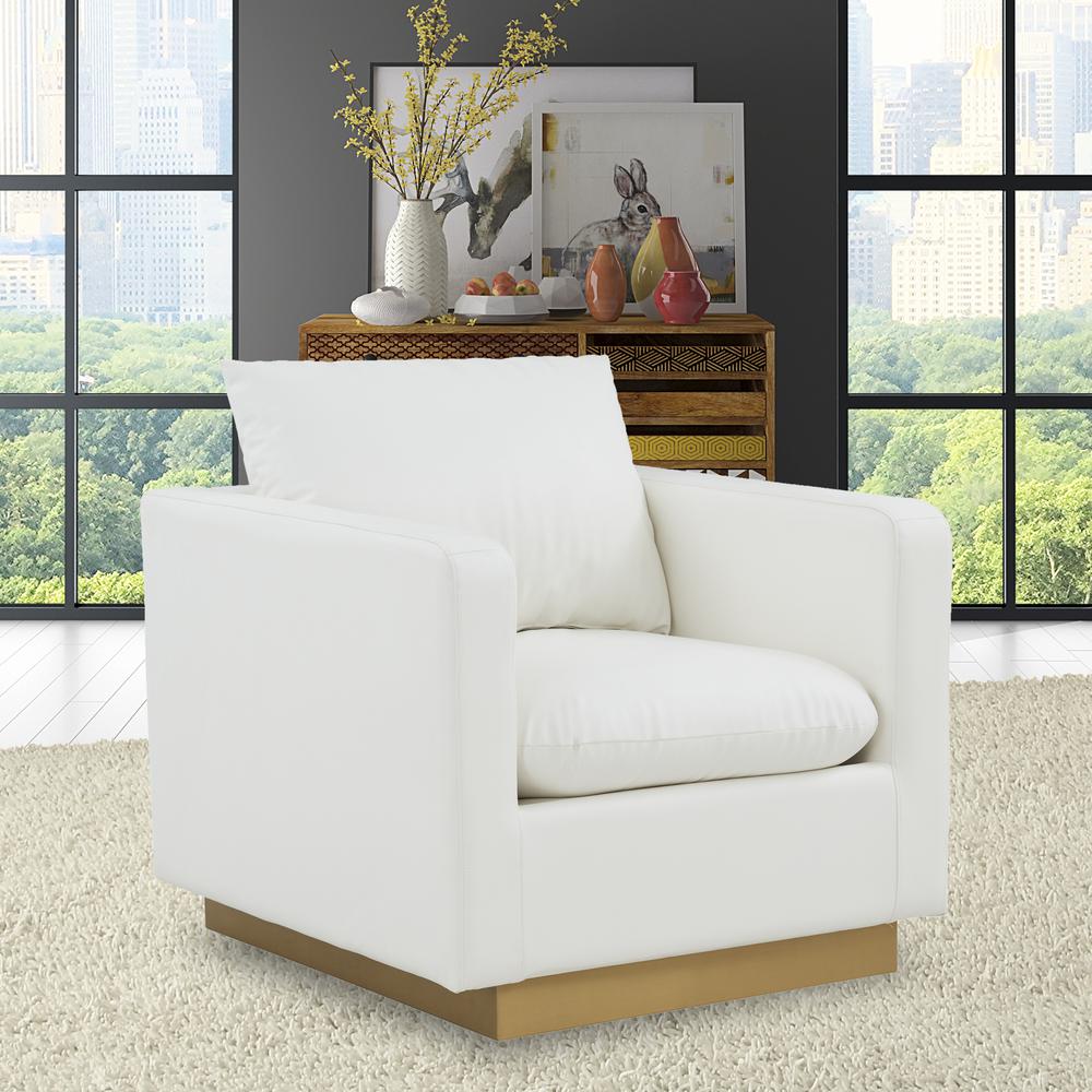 LeisureMod Nervo Leather Accent Armchair With Gold Frame, White. Picture 4