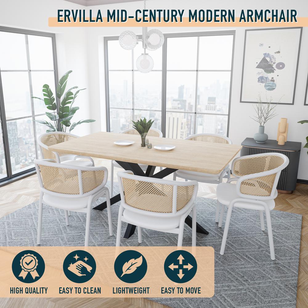 Ervilla Modern Dining Chair with White Powder Coated Steel Legs and Wicker Back. Picture 13
