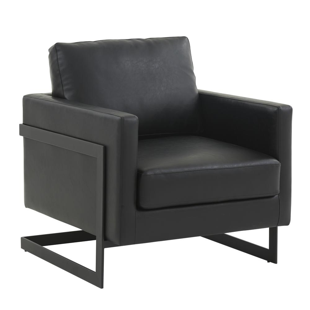 Leather Accent Armchair With Black Steel Frame. Picture 1